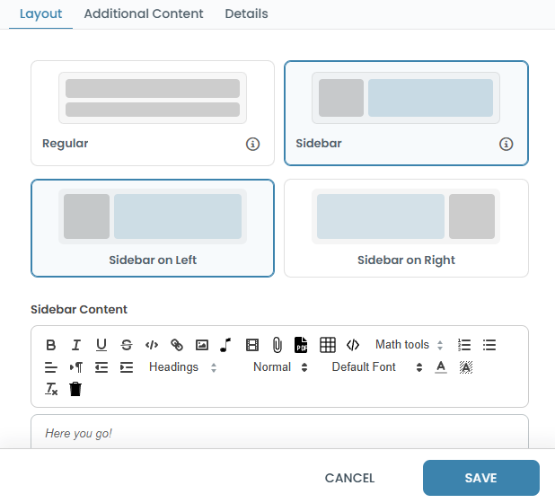 Configuring the question layout