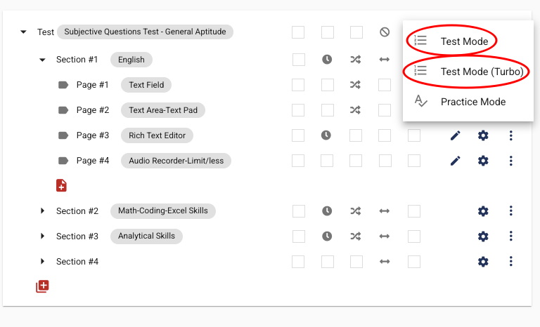Exam preview and turbo options are activated by selecting the marked options in the image.