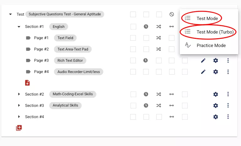 Exam preview and turbo options are activated by selecting the marked options in the image.
