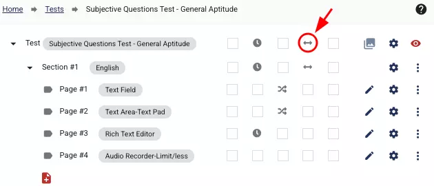 L'icône de navigation s'ajoute automatiquement à la ligne paramètres de l'examen et aux sections où les allers-retours sont autorisés.