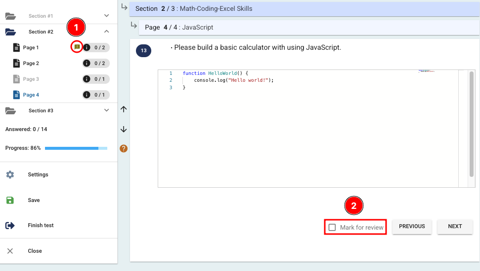 The icon numbered “1” is the icon on the navigation menu that indicates the page that
was previously marked to return to. The box numbered with “2” shows the box to be ticked to
set the current page as the “page to return to”