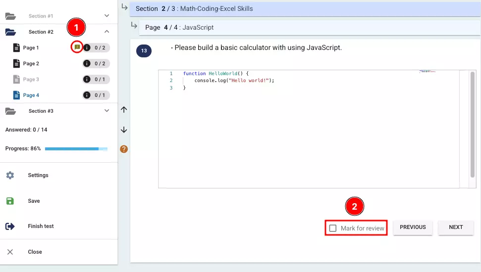 The icon numbered “1” is the icon on the navigation menu that indicates the page that 
                                was previously marked to return to. The box numbered with “2” shows the box to be ticked to 
                                set the current page as the “page to return to”