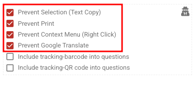 By checking the boxes shown, potentially objectionable cheating attempts in exams can be prevented