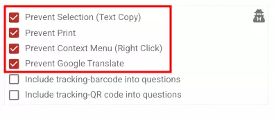 By checking the boxes shown, potentially objectionable cheating attempts in exams can be prevented