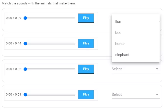 Adding audio to questions