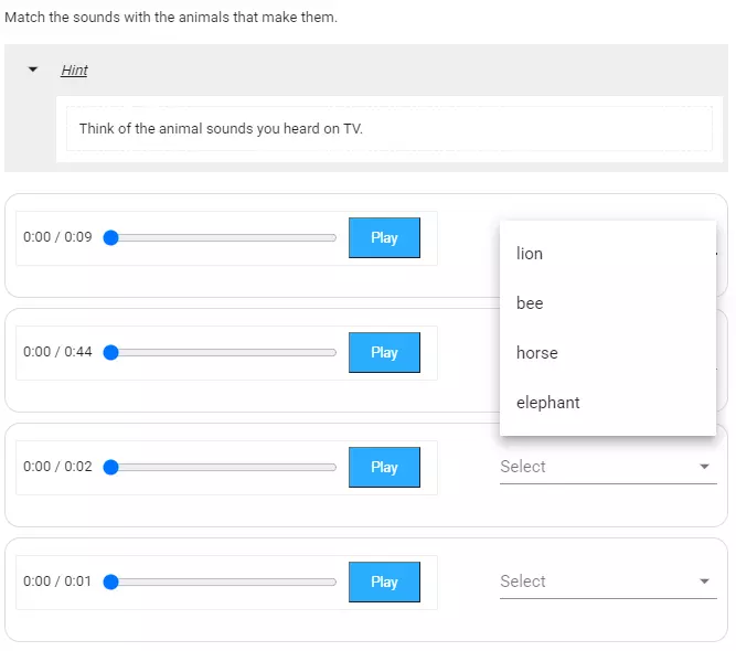 Sample of a matching question prepared with a tip.