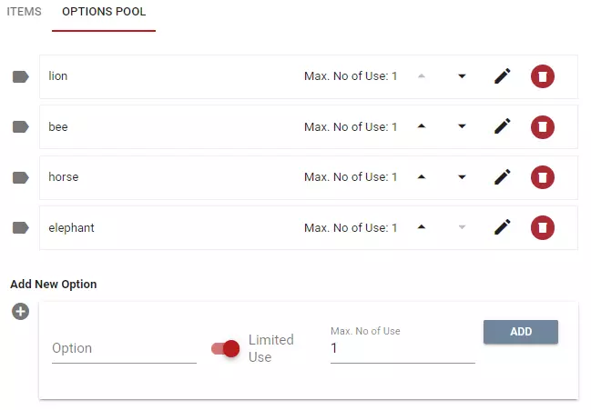 Adjusting the settings for the number of uses of each option from the admin panel.