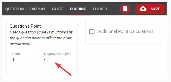 Determinar el multiplicador de puntaje negativo que afectará si la pregunta se responde incorrectamente