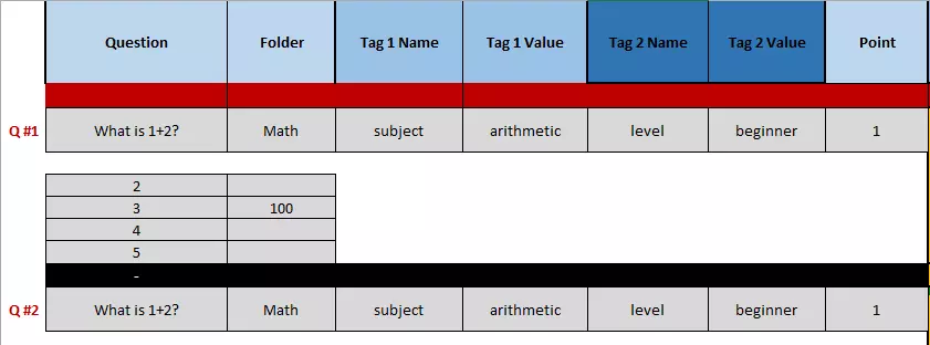 Import template for designing and importing questions collectively