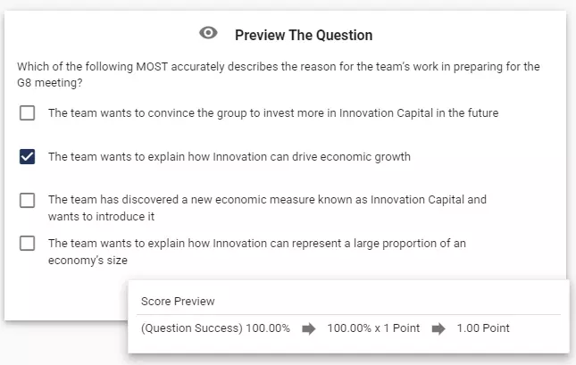 Previewing the question and testing the scoring rules