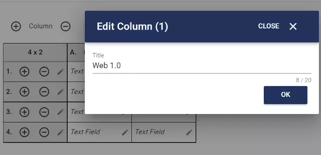 Add a heading to one of the columns in the table