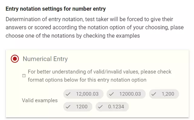 specifying the type of answer as numerical entry
