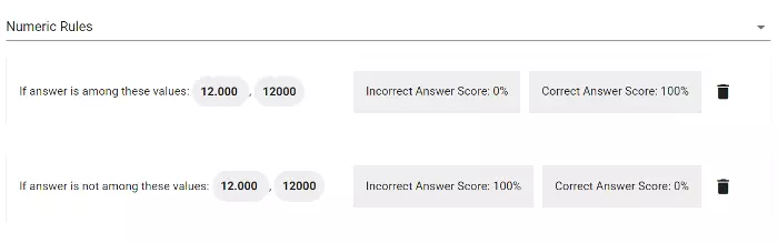 Defining several values with which answer should match and the grading method according to the match rate