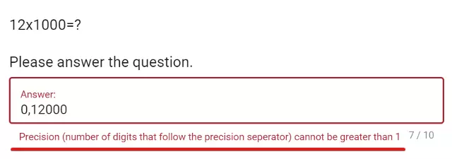 Question that gives an error message when answer does not meet the determined maximum precision