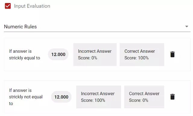 Defining equality rule and grading method for the evaluation of the answer