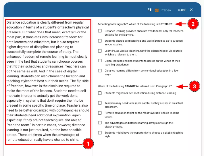 You can group your questions and content by creating content groups. The candidate will face the questions as in the image.