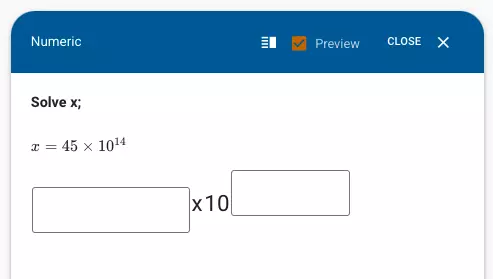 A sample mathematical equation question and an answer space that the candidate can answer with scientific input