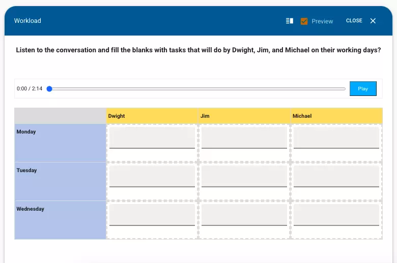 You can learn about the tendencies and preferences of the candidates by asking questions in the form of a questionnaire as in the image, or by asking many different kinds of questions, you can ask the candidates to answer the question by filling in the intersection points in the table columns and rows.