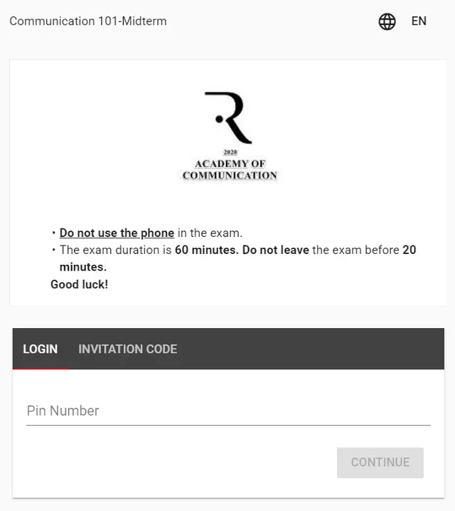 The authentication through PIN code