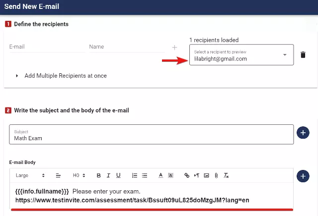 Adayın sınava katılım sağlayabilmesi için hazırlanan davetiye e-postasına ilişkin bir örnek