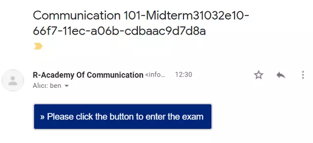 Adaya gönderilen davetiye e-postasında sınav linkini içeren butonun yer alması