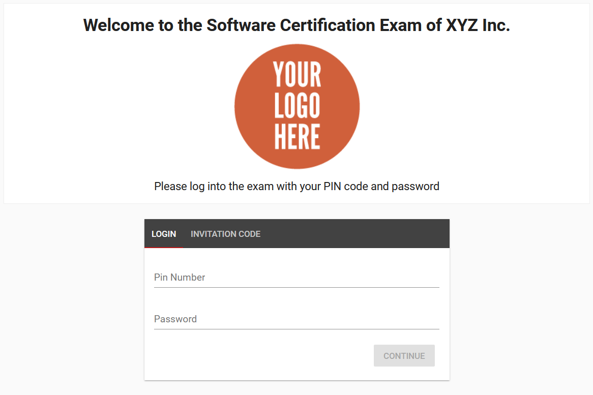 The authentication screen before taking an exam in Test Invite assessment software