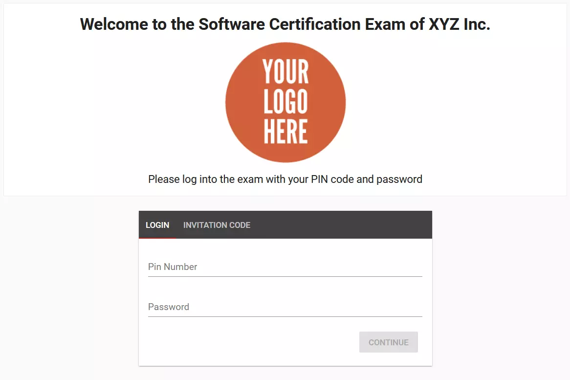 The authentication screen before taking an exam in Testinvite assessment software
