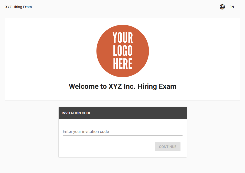 Welcome page for authenticating online test candidates