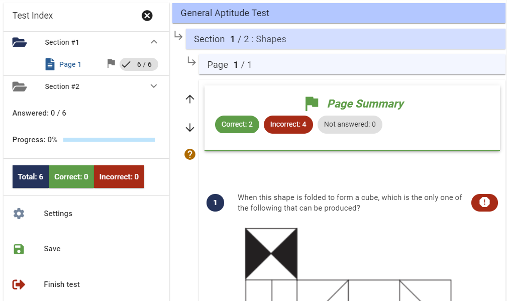 Preview mode for test editor in with correct, incorrect, blank questions