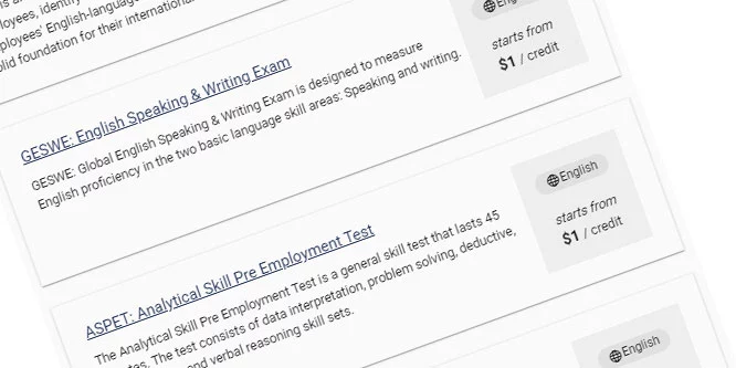 Display for Testinvite exam software's pricing details