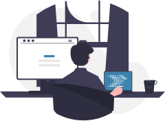 Person working at a desk with code on desktop and laptop, illustrating REST API integration