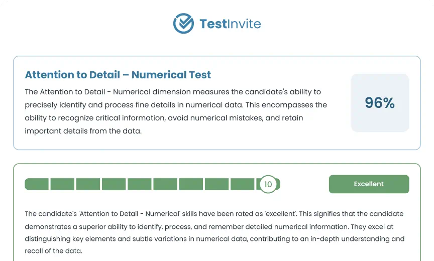 Partial example of a numerical attention to detail test report
