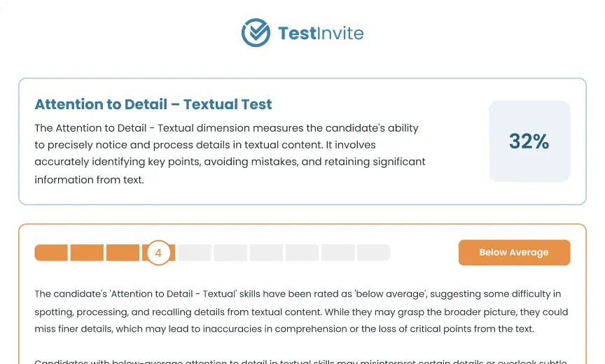 Partial example of a textual attention to detail test report