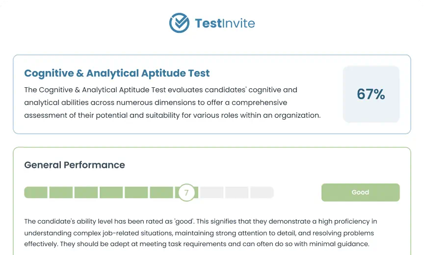Partial example of a cognitive analytical aptitude test result