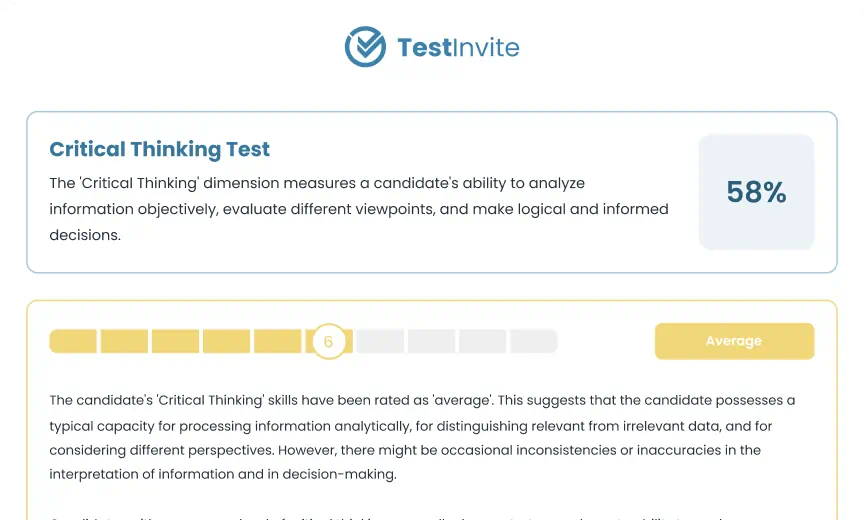Partial example of a critical thinking test report