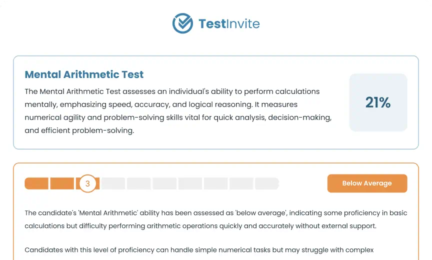 Partial example of a mental arithmetic test report