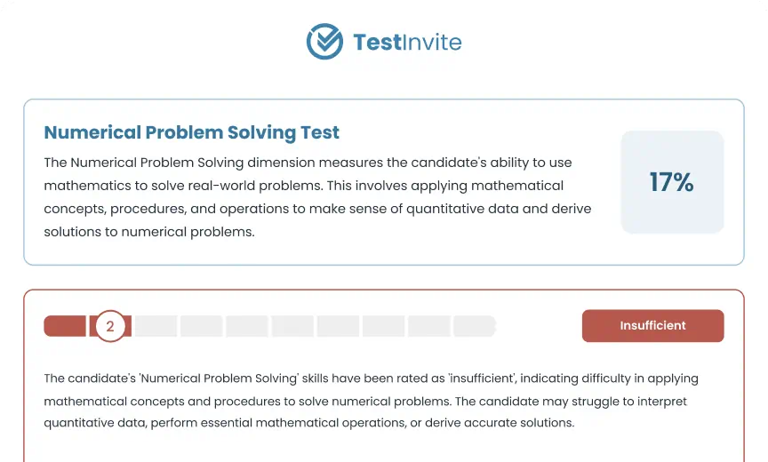 Partial example of a numerical problem solving test report