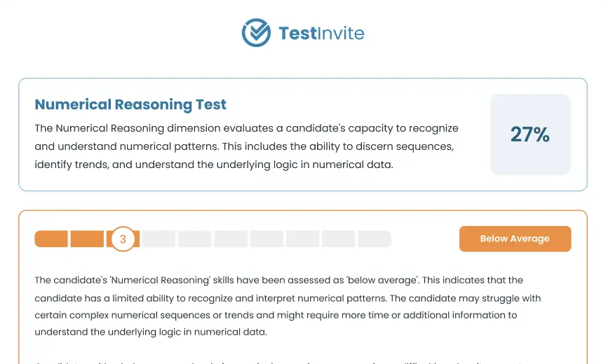 Partial example of a numerical reasoning test report