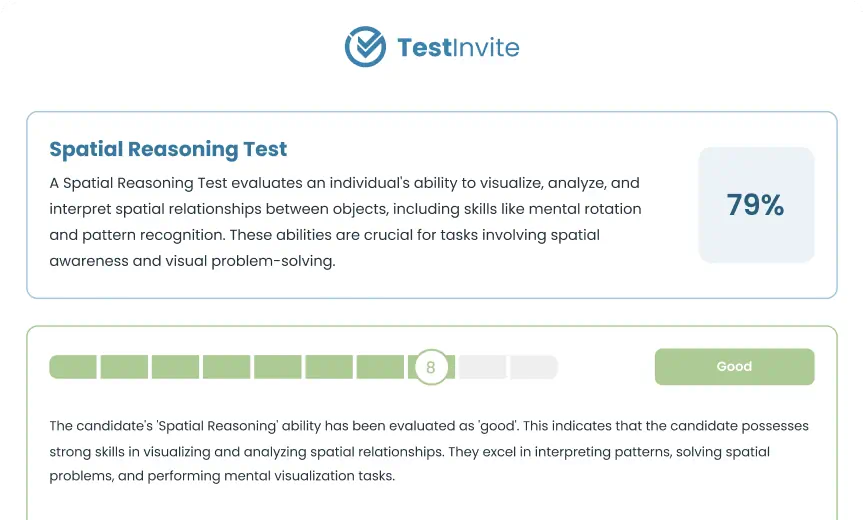 Partial example of a spatial reasoning test report
