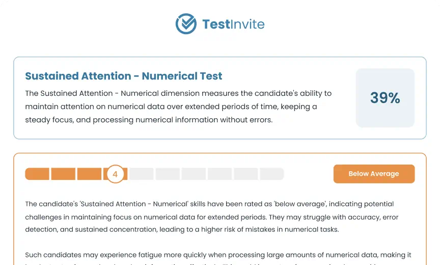 Partial example of a numerical sustained attention test report