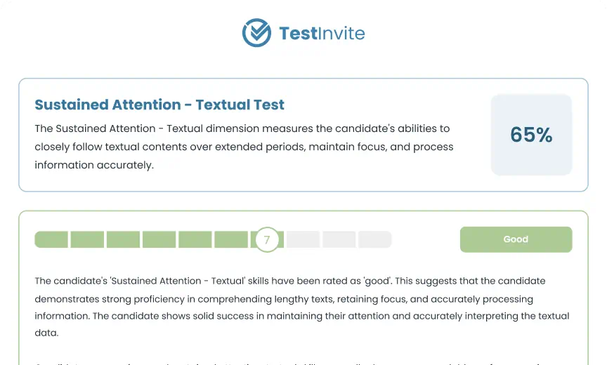 Partial example of a textual sustained attention test report