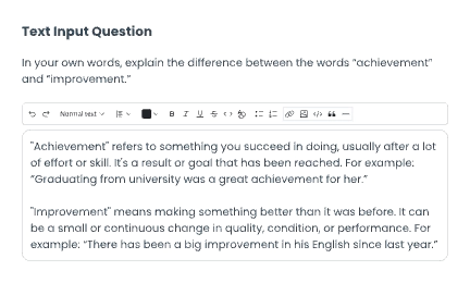 Test interface displaying an open-ended text input question