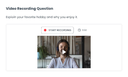 Test interface displaying a question with a video recording feature