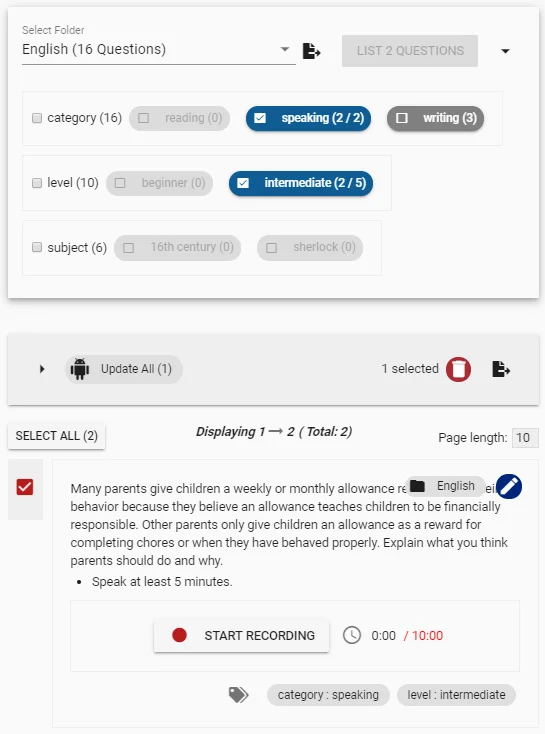 soru bankasi klasor etiket secimi