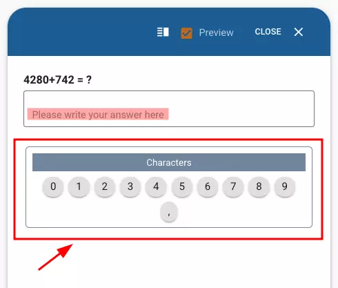 Ok ile gösterilen sanal klavye, daha karmaşık sorular için, adayların sınava klavye kullanımının daha zor olduğu farklı teknolojik aletler aracılığıyla bağlandığı durumlarda (tablet vb.) ya da adayların klavyesinde sorun çıkması durumda kullanılabilir.